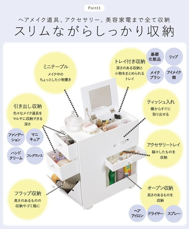 アウトレット【限定品・新品】★ 多収納 コスメドレッサーワゴン★ホワイト