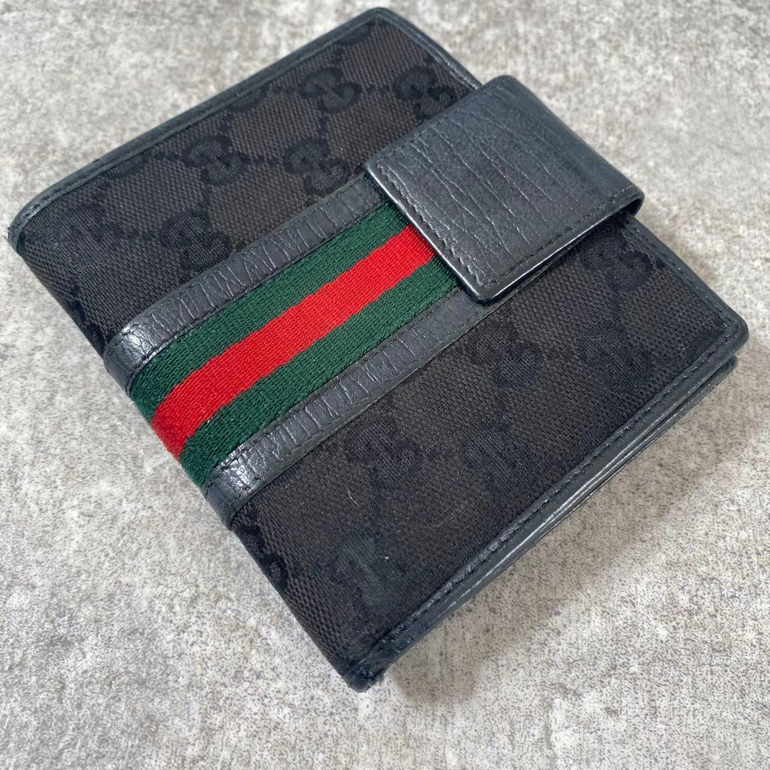 極美品　GUCCI グッチ シェリーライン GGロゴ 金具 レザー 二つ折り財布