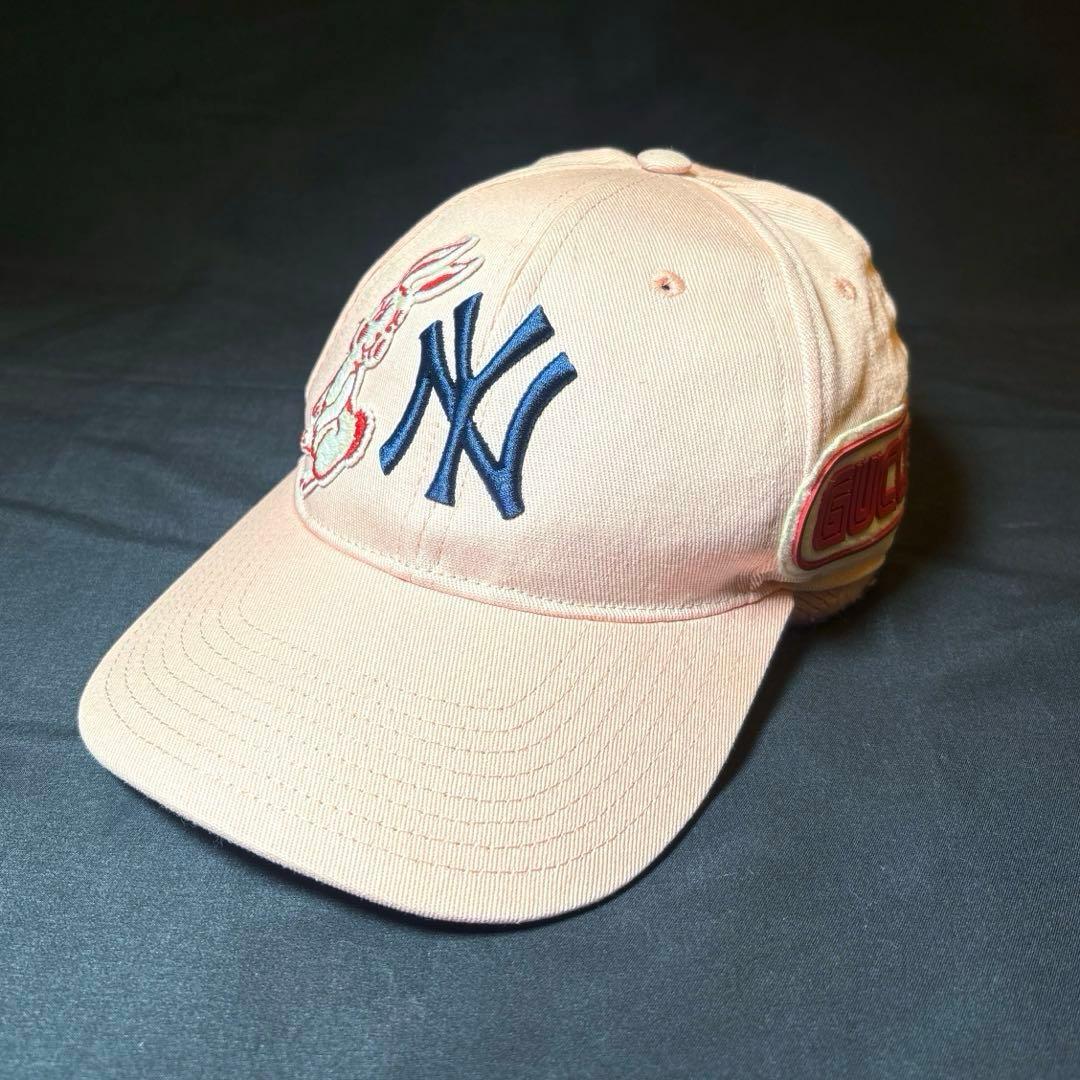 GUCCI グッチ NY ニューヨークヤンキース キャップ 帽子 ピンク うさぎ