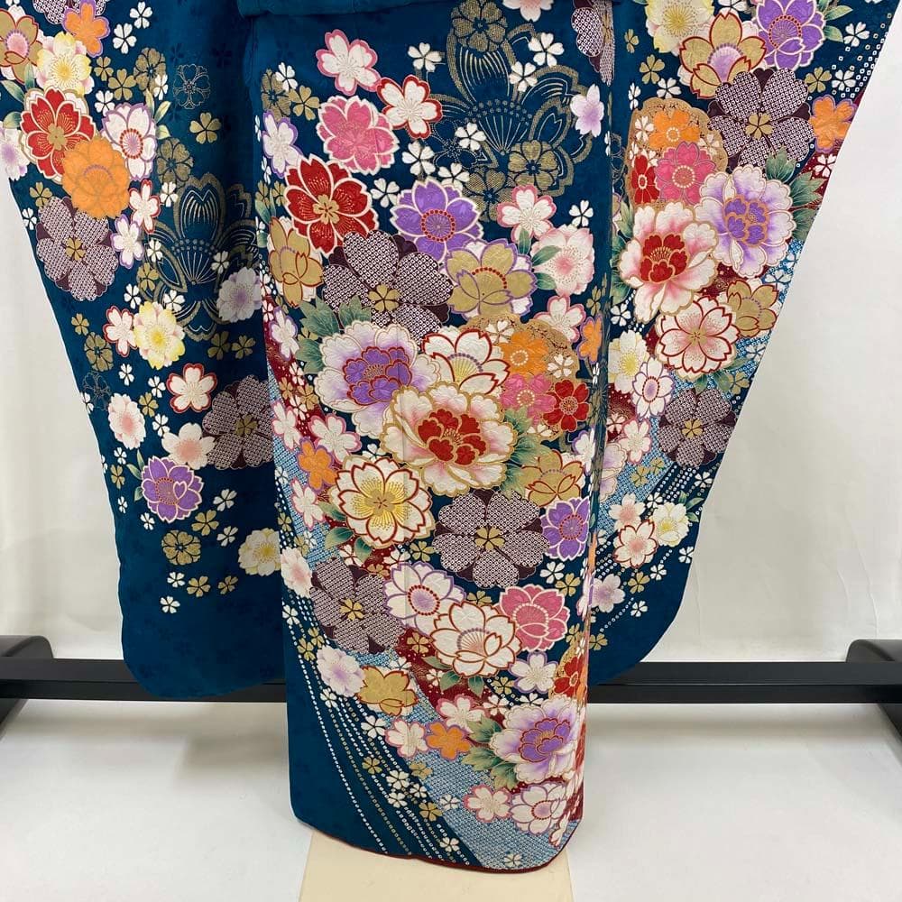 振袖フルセット 緑 エメラルド 成人式 草履バック付 裄66cm S-186