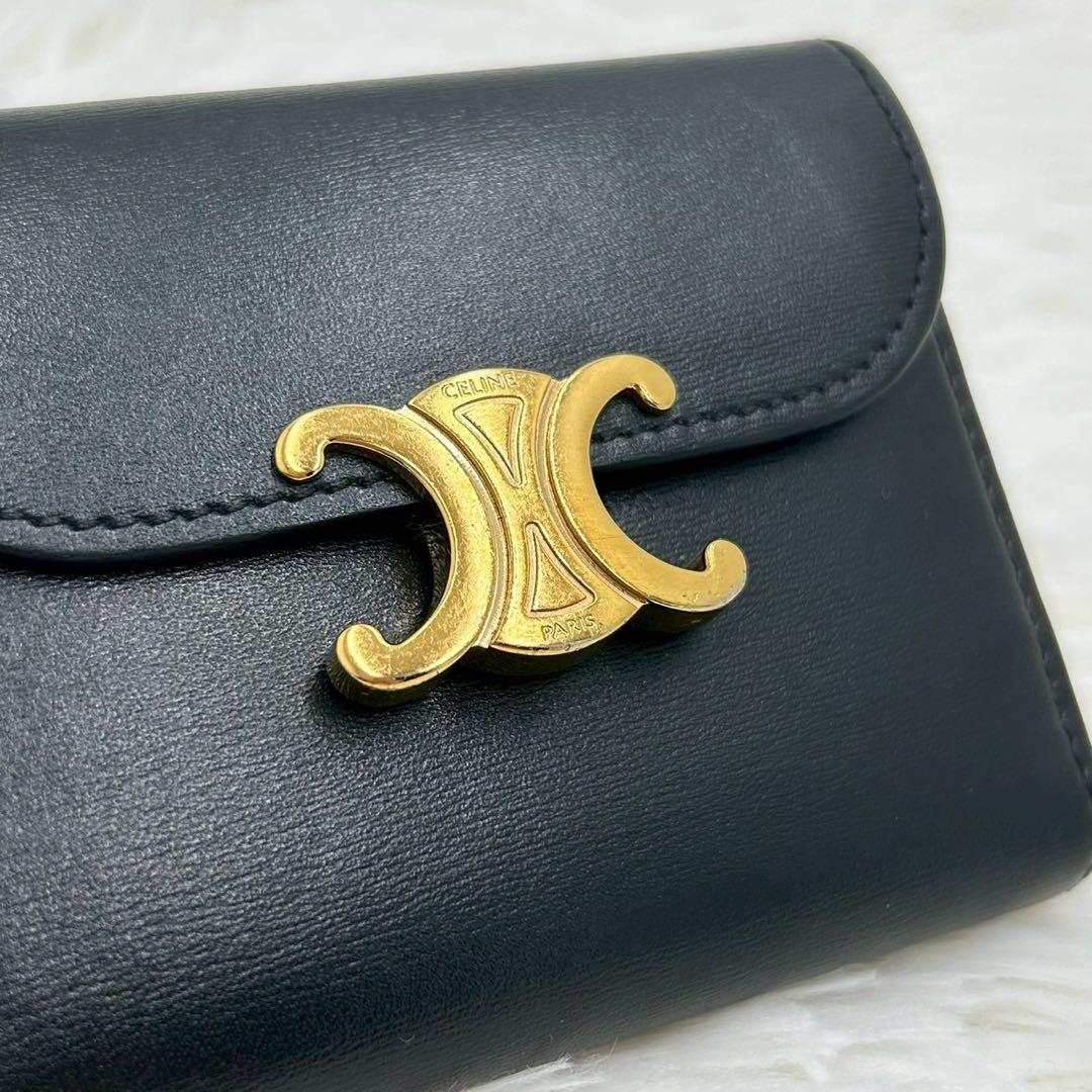 正規品✨セリーヌ スモールフラップウォレット トリオンフ 三つ折り財布 黒