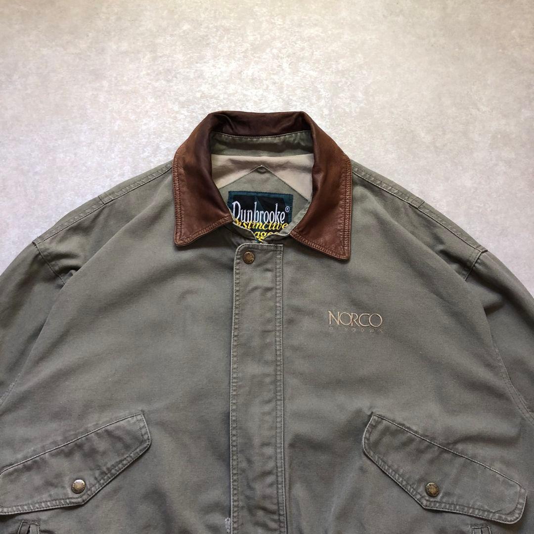 90s Dunbrooke レザー襟 ダックジャケット 企業ロゴ刺繍古着 XL