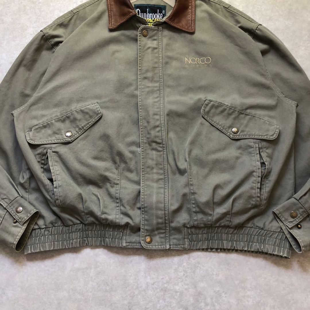 90s Dunbrooke レザー襟 ダックジャケット 企業ロゴ刺繍古着 XL