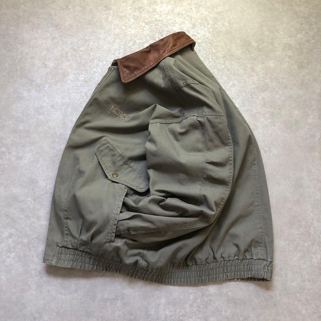 90s Dunbrooke レザー襟 ダックジャケット 企業ロゴ刺繍古着 XL
