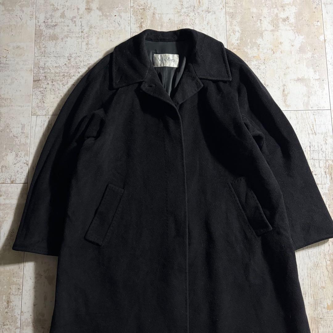 MaxMara マックスマーラ カシミア混 黒 ウール ロングステンカラーコート