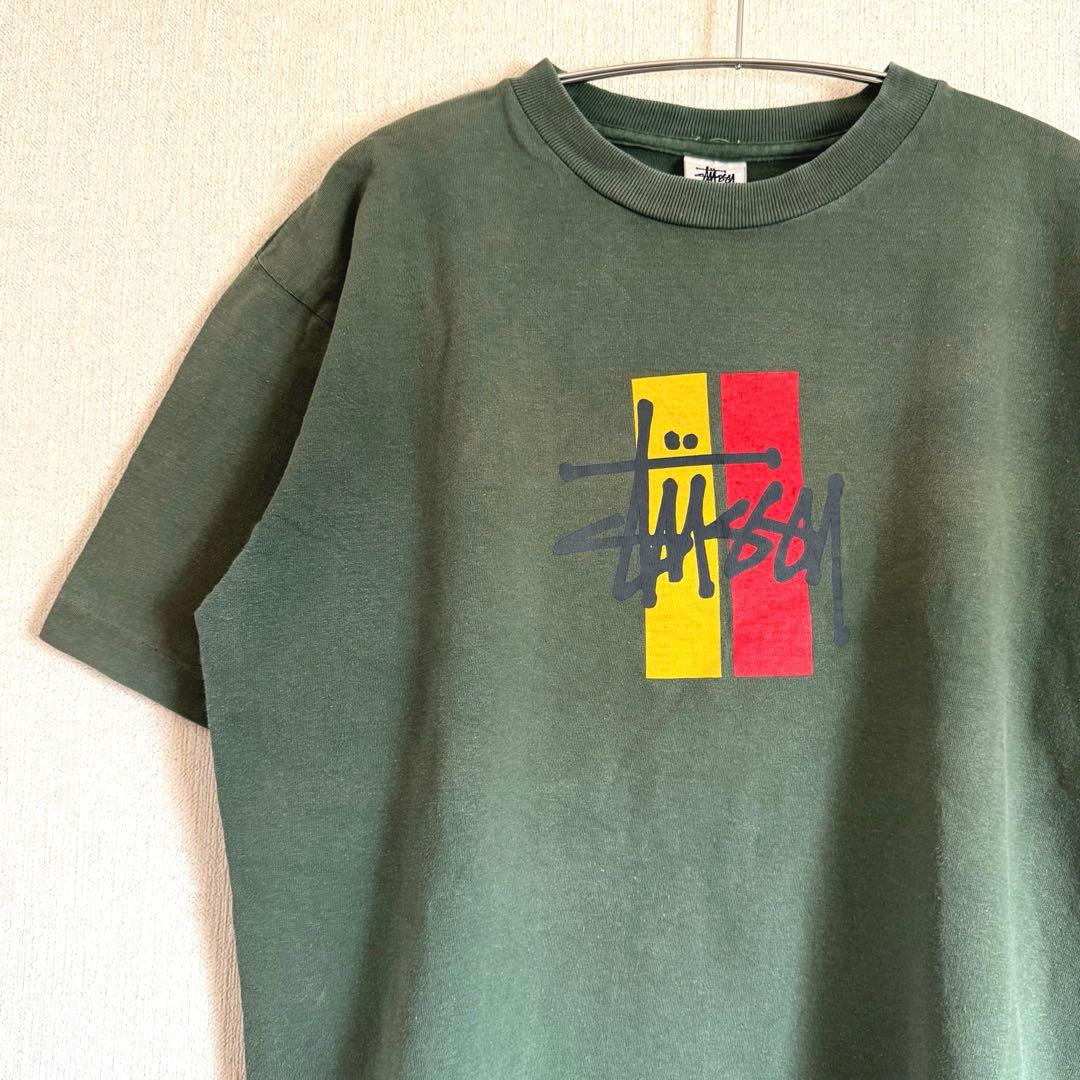 ステューシー　半袖Tシャツ　90sビンテージ前半　白タグ　ラスタカラー　Lサイズ