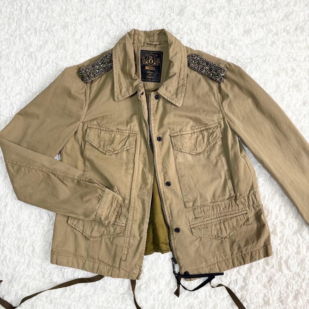 DIESEL カーキ ミリタリージャケット ビーズ ビジュー 00s y2k