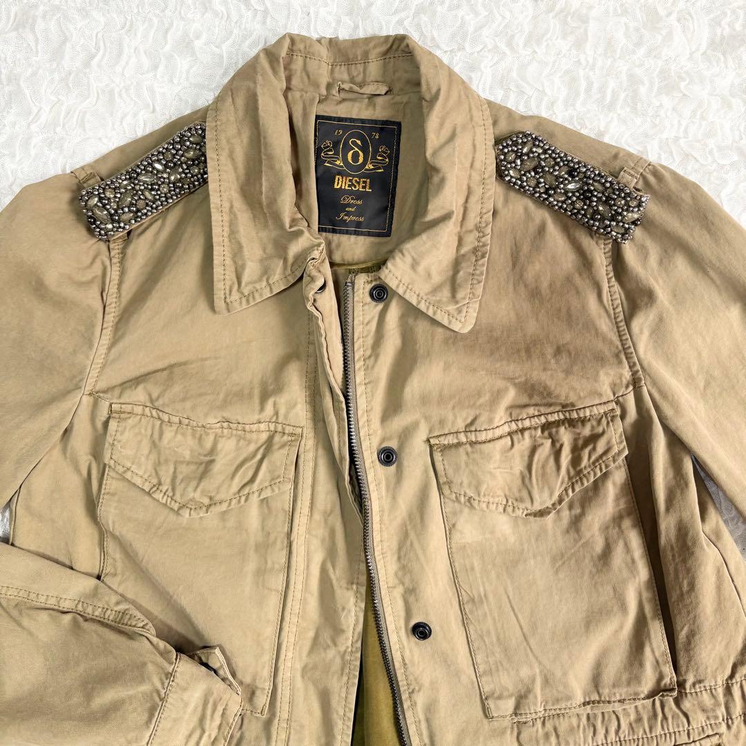 DIESEL カーキ ミリタリージャケット ビーズ ビジュー 00s y2k