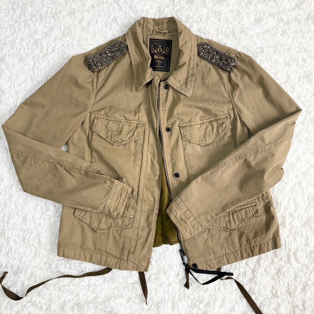 DIESEL カーキ ミリタリージャケット ビーズ ビジュー 00s y2k