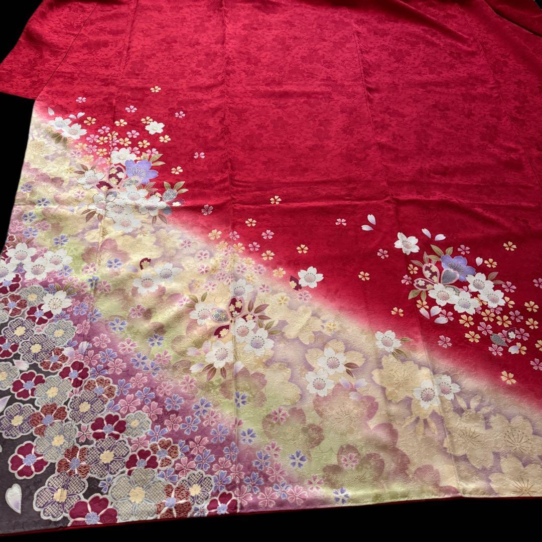 極美品　振袖フルセット　トールサイズ　162〜174　美しい王道の赤　桜　成人式