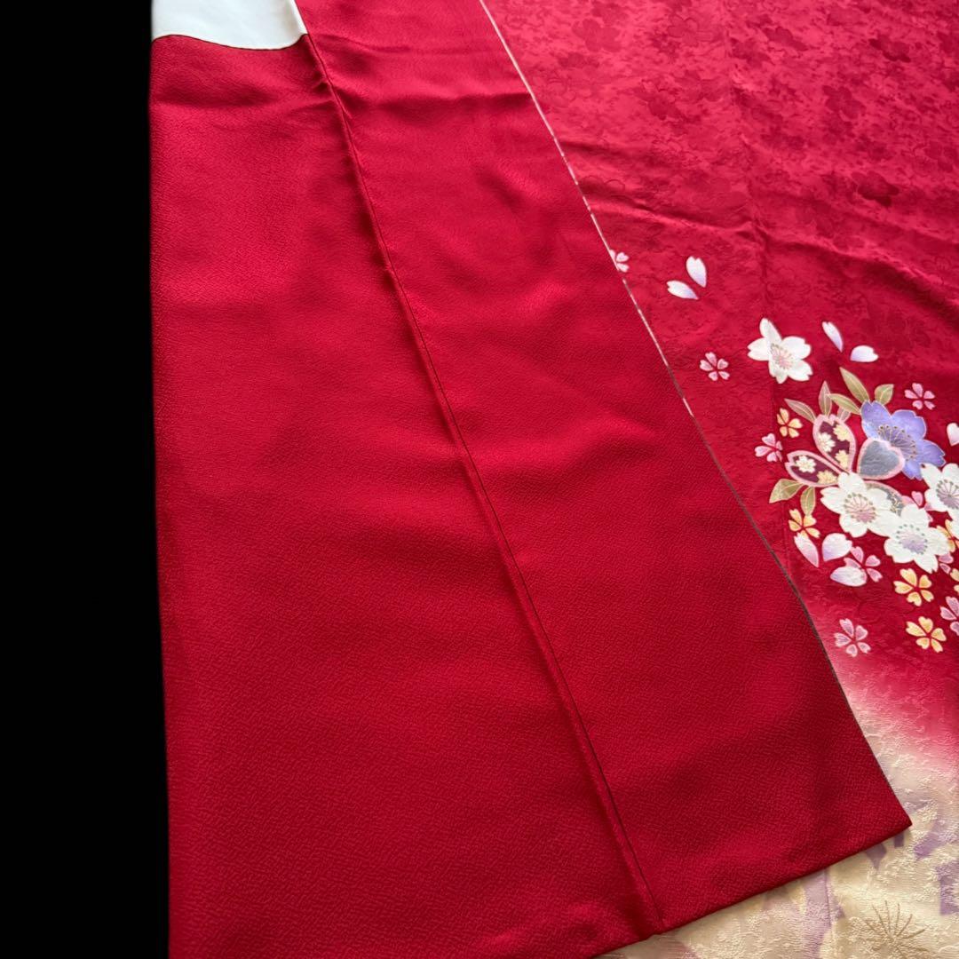 極美品　振袖フルセット　トールサイズ　162〜174　美しい王道の赤　桜　成人式