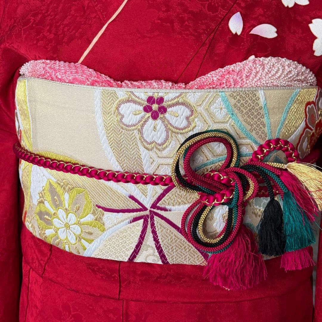 極美品　振袖フルセット　トールサイズ　162〜174　美しい王道の赤　桜　成人式
