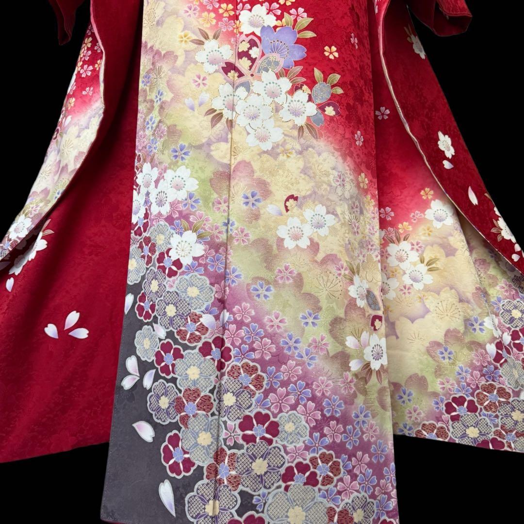 極美品　振袖フルセット　トールサイズ　162〜174　美しい王道の赤　桜　成人式