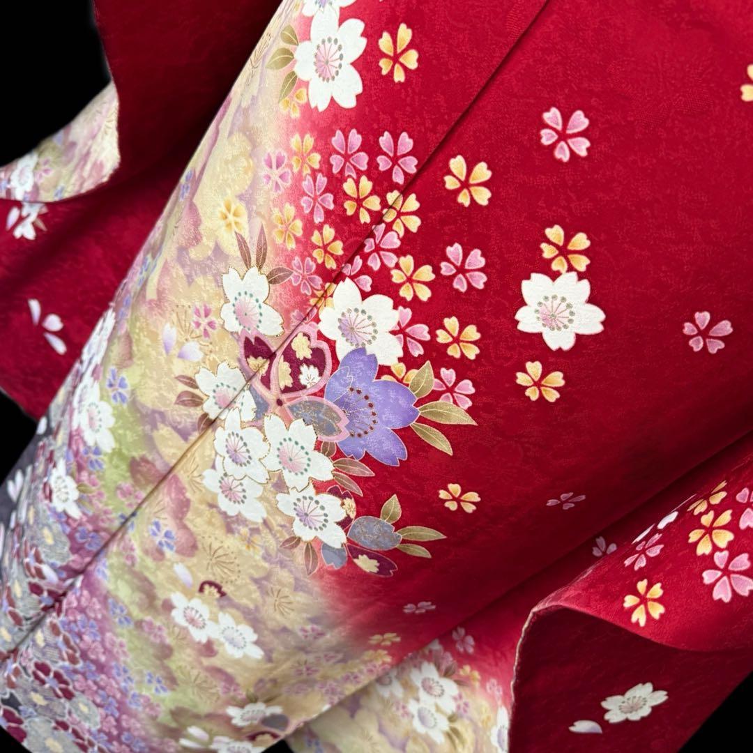 極美品　振袖フルセット　トールサイズ　162〜174　美しい王道の赤　桜　成人式