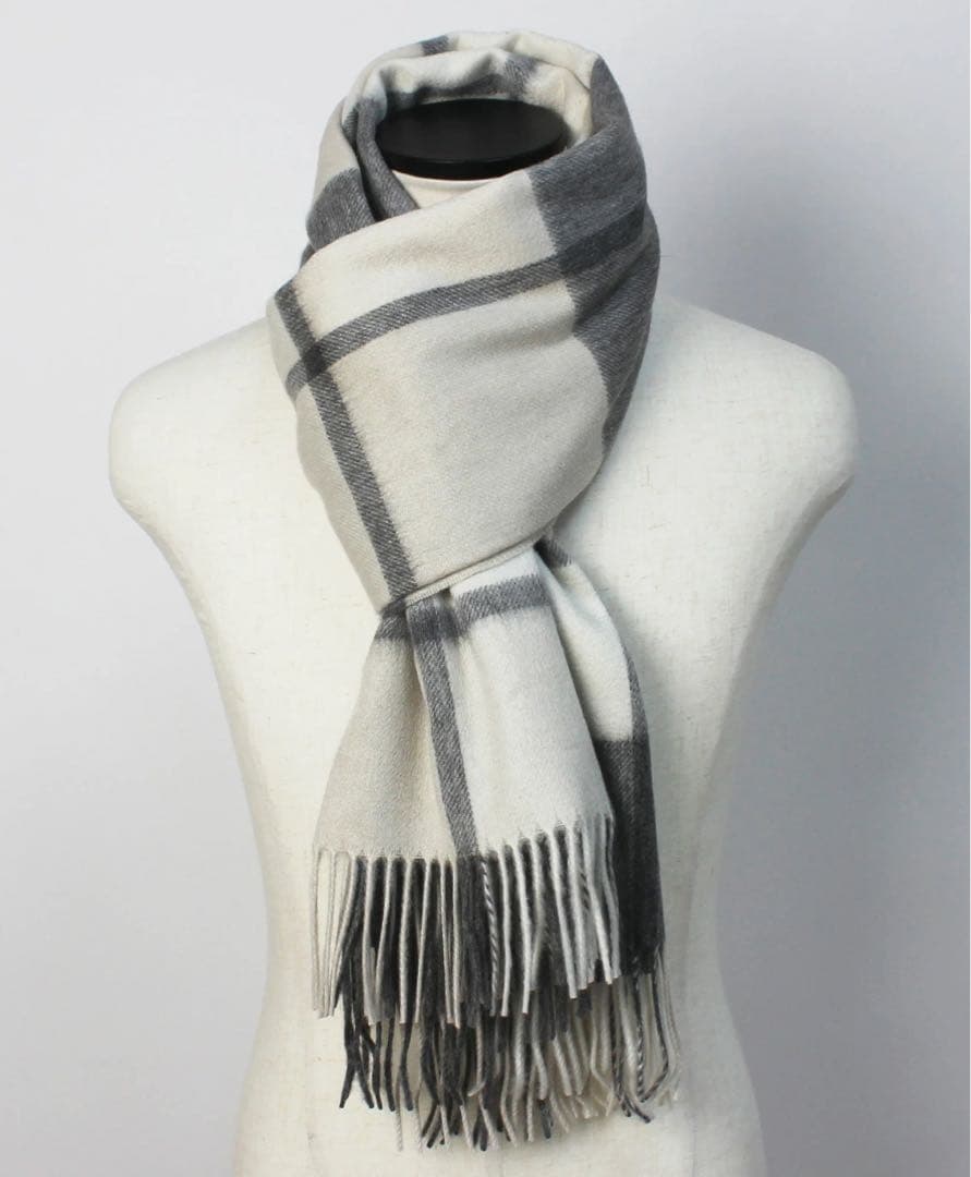 [新品] Joshua Ellis大判 カシミアストール チェック グレー系