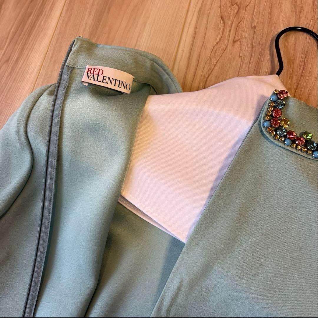 RED VALENTINO ビジュー半袖ワンピース　ライトブルー　水色