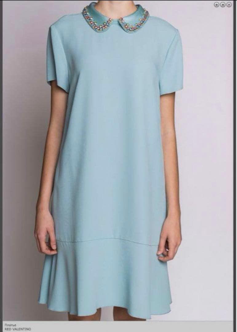 RED VALENTINO ビジュー半袖ワンピース　ライトブルー　水色
