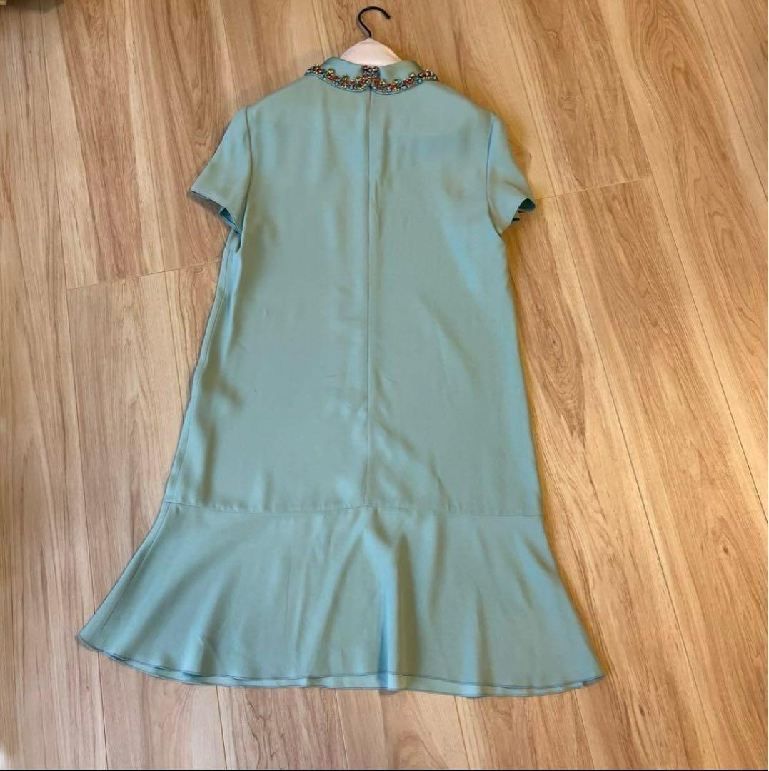 RED VALENTINO ビジュー半袖ワンピース　ライトブルー　水色