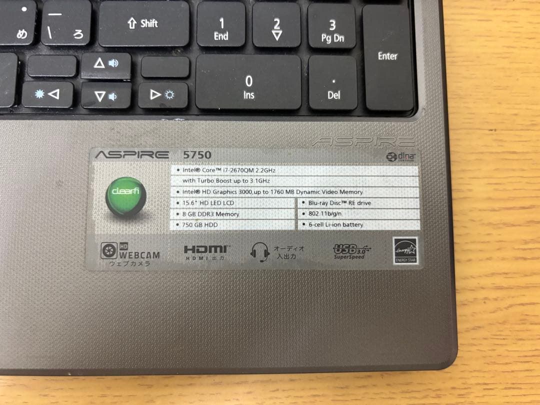 Acer aspire 5750ノートPC ブラック 本体