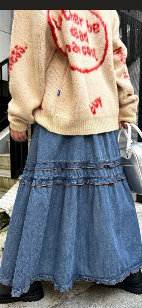 チャオパニックTYPY ビンテージライク加工デニムティアードスカート
