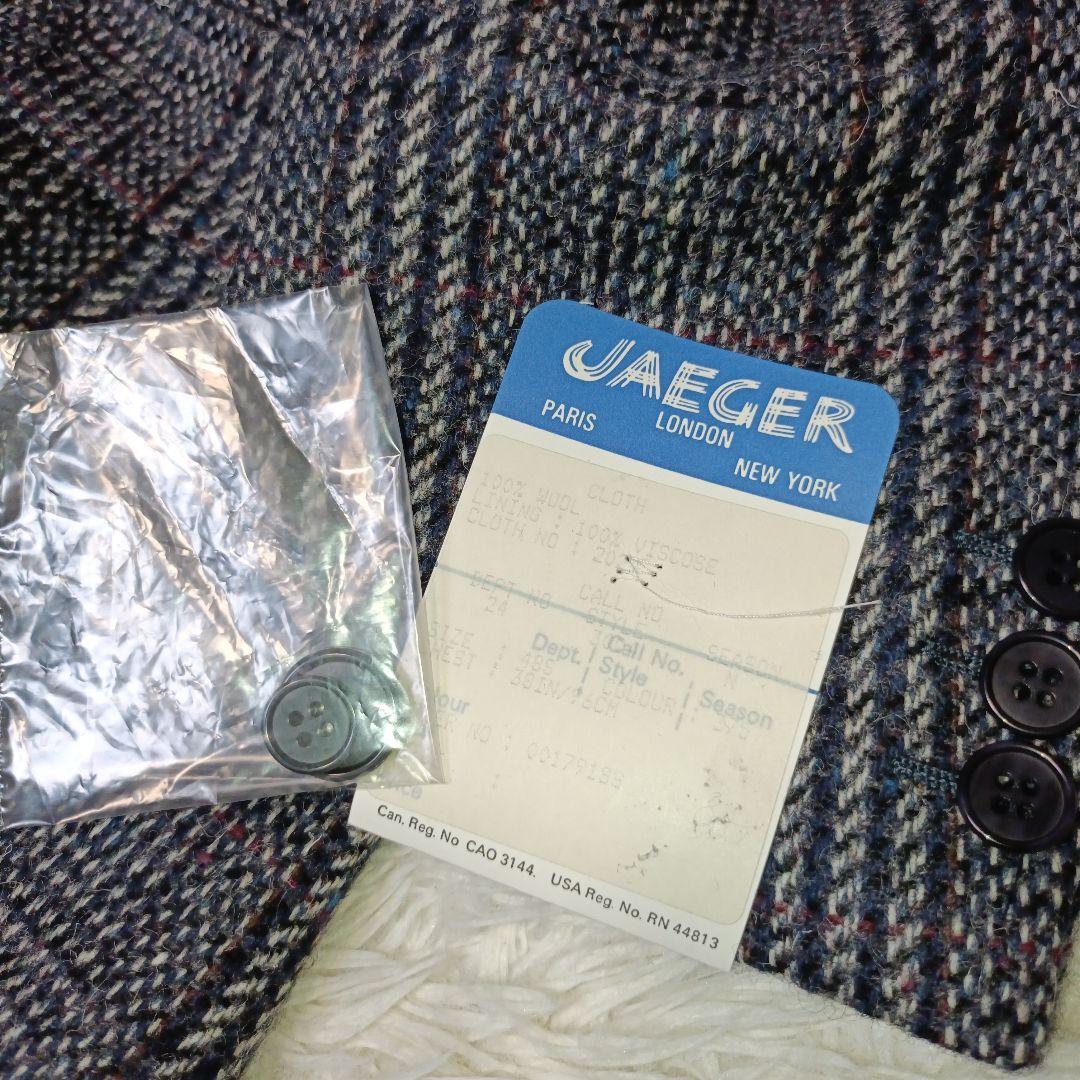 未使用・タグ付■JAEGER ツイード テーラード グレー×チェック柄　英国製