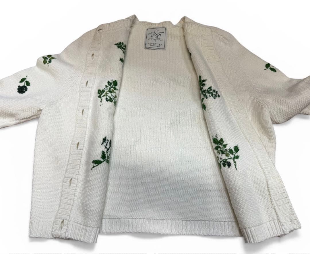 セブンテンバイミホカワヒト植物刺繍サマーニットグリーンS