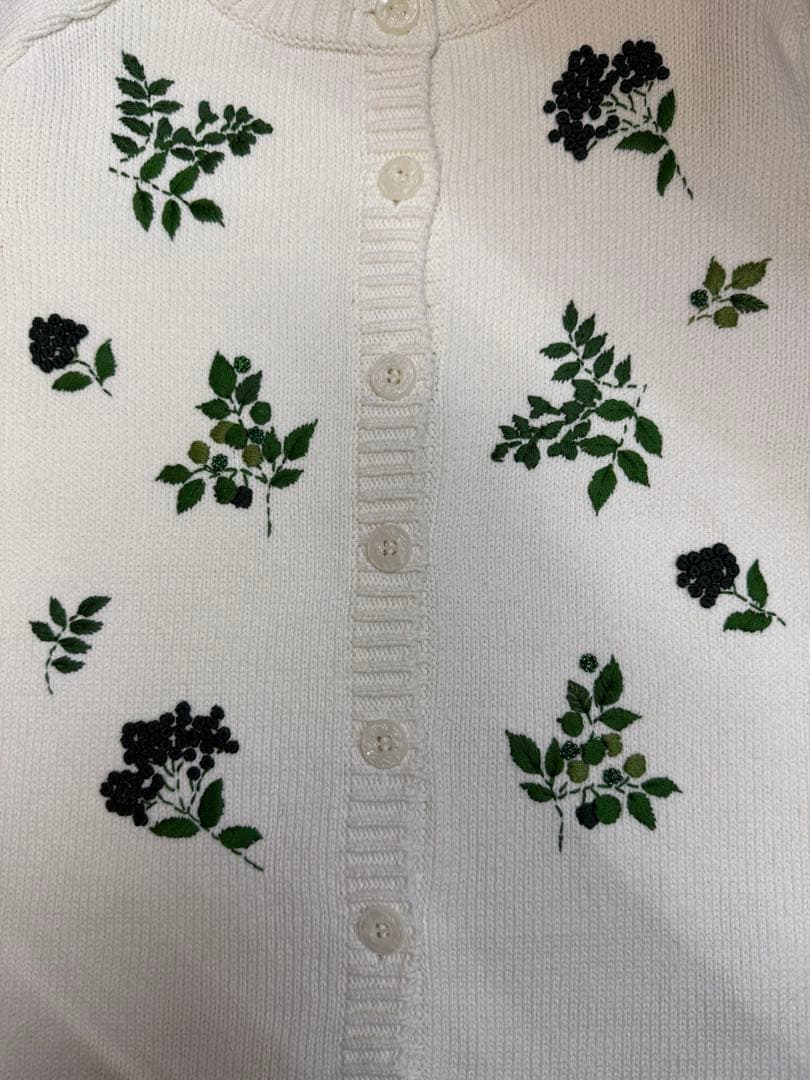 セブンテンバイミホカワヒト植物刺繍サマーニットグリーンS