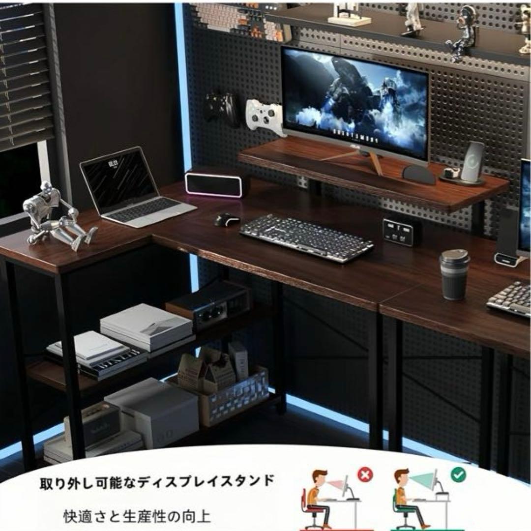送料無料◆ビンテージ調◆L字デスク 棚 付き pc 省スペース 組立簡単