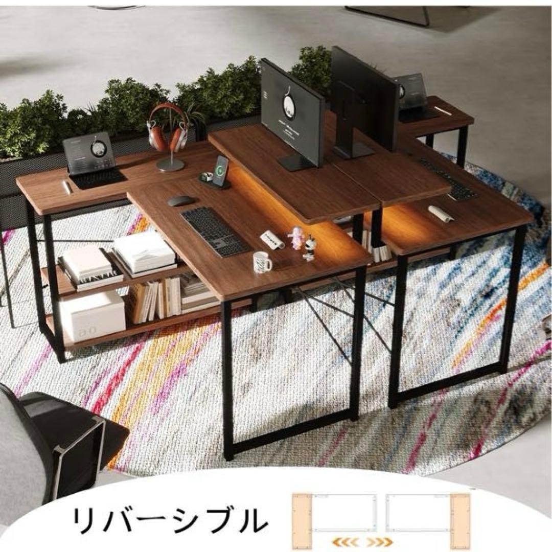 送料無料◆ビンテージ調◆L字デスク 棚 付き pc 省スペース 組立簡単