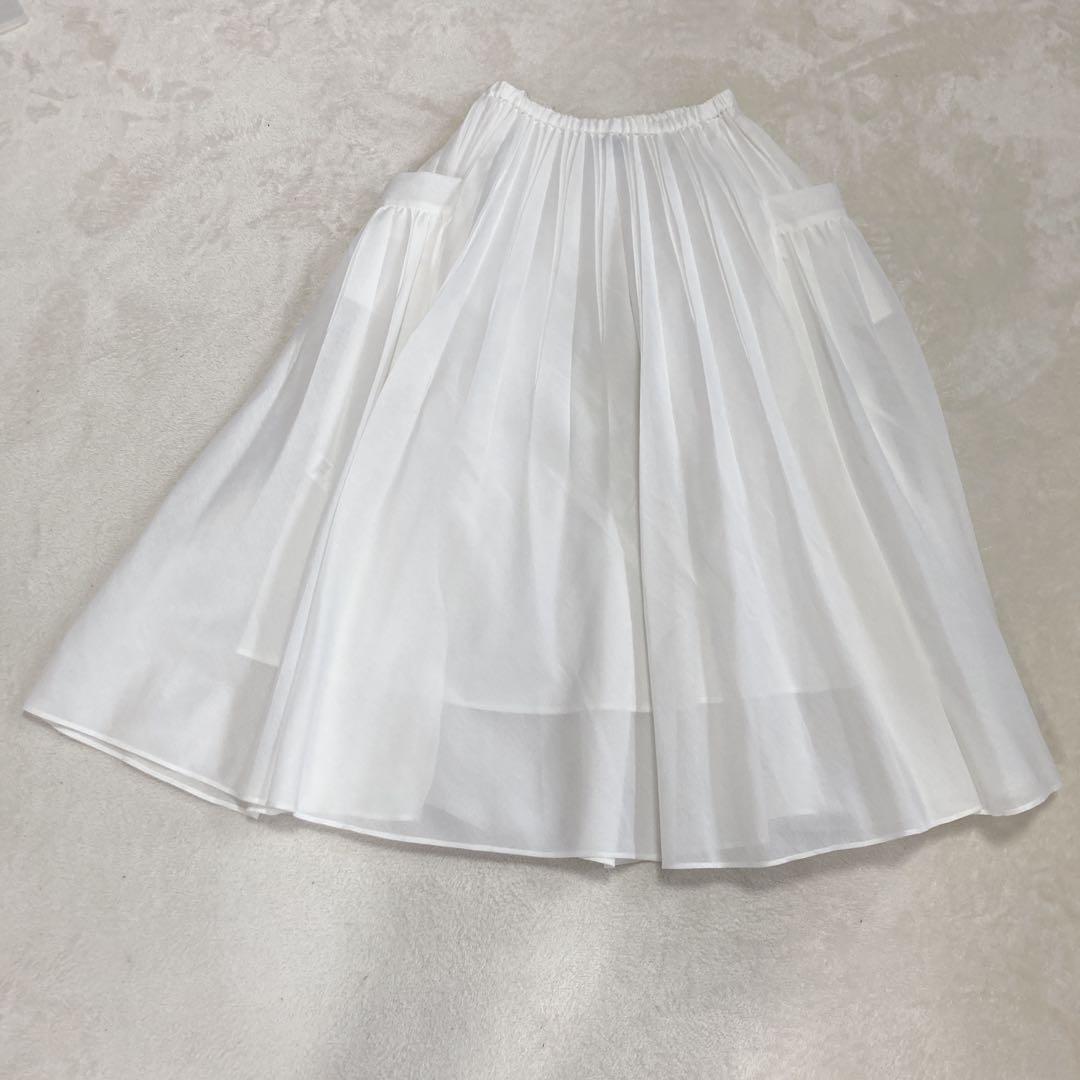 【極美品】ユナイテッドアローズ　ロングプリーツスカート　ポケット　ホワイト