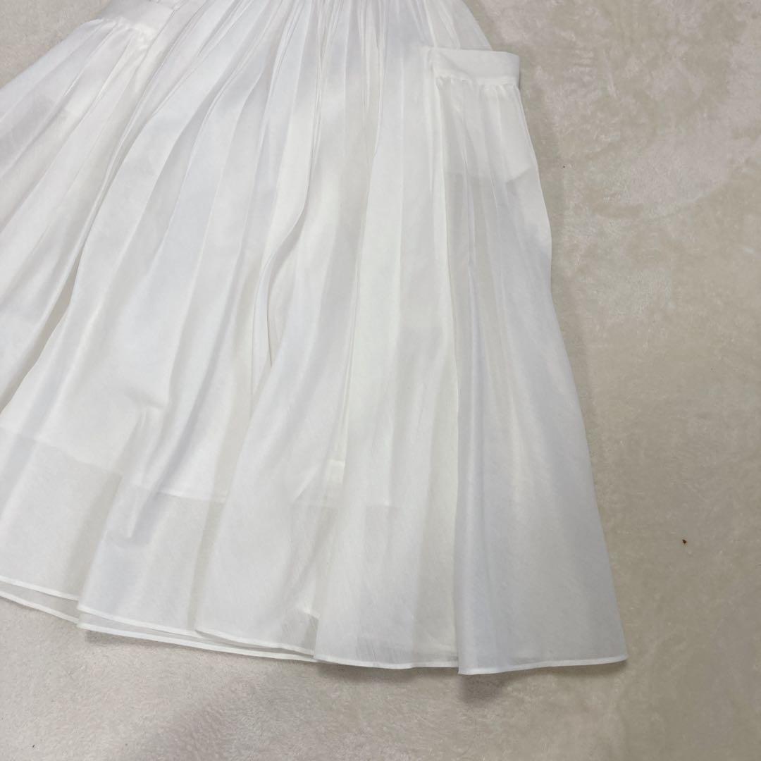 【極美品】ユナイテッドアローズ　ロングプリーツスカート　ポケット　ホワイト