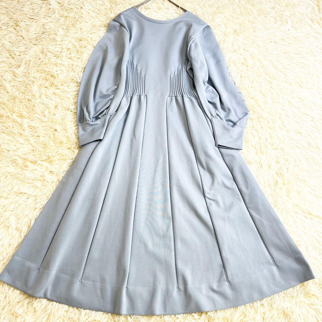 セルフォード プリーツホールガーメントワンピース ミモレ丈 ライトブルー 36