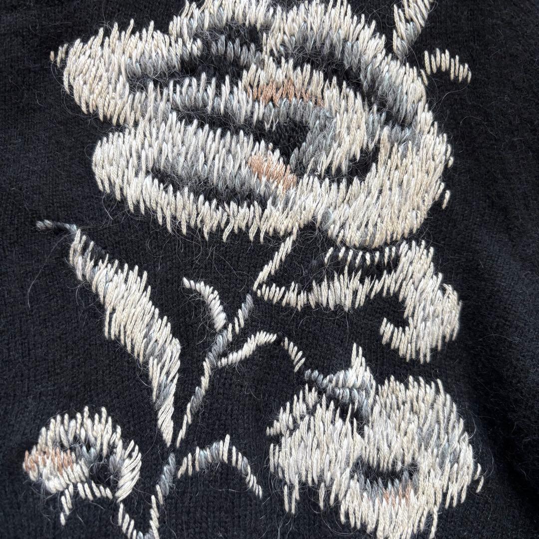 美品KEITA MARUYAMAニットカーディガン 花柄刺繍 アンゴラ混 黒 S