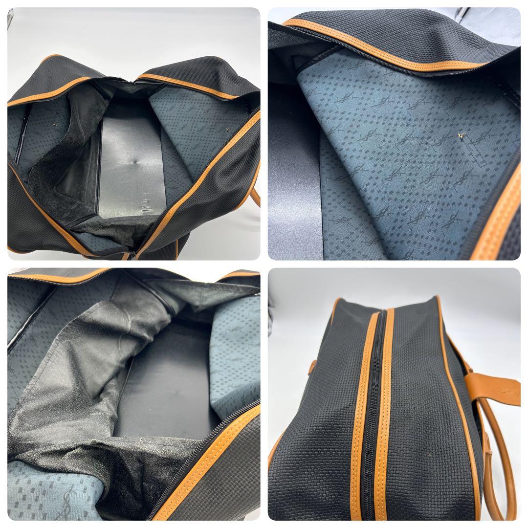 A84【大容量】イヴサンローラン ボストンバッグ YSL PVC レザー 黒