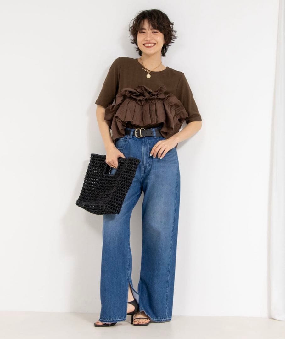 【お値下げ中】NOLLYSフリル付き3wayストレッチリブカットソー