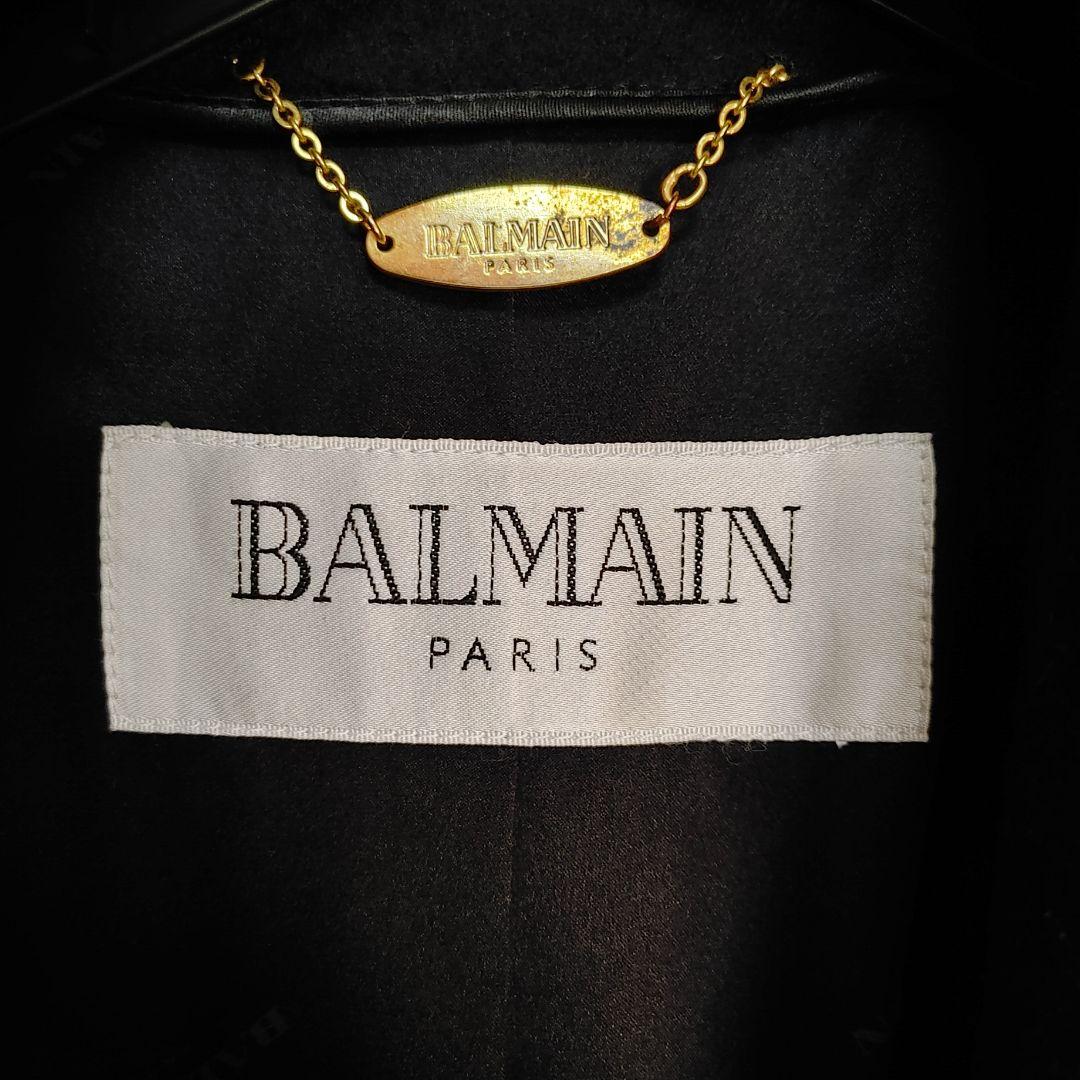 バルマン BALMAIN カシミヤ ロングコート ショールカラーファー ブラック