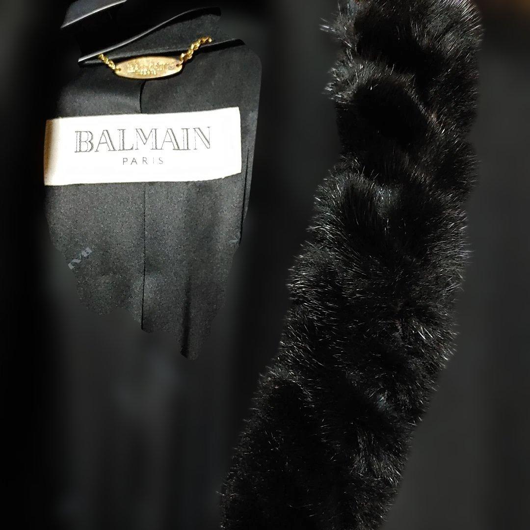 バルマン BALMAIN カシミヤ ロングコート ショールカラーファー ブラック