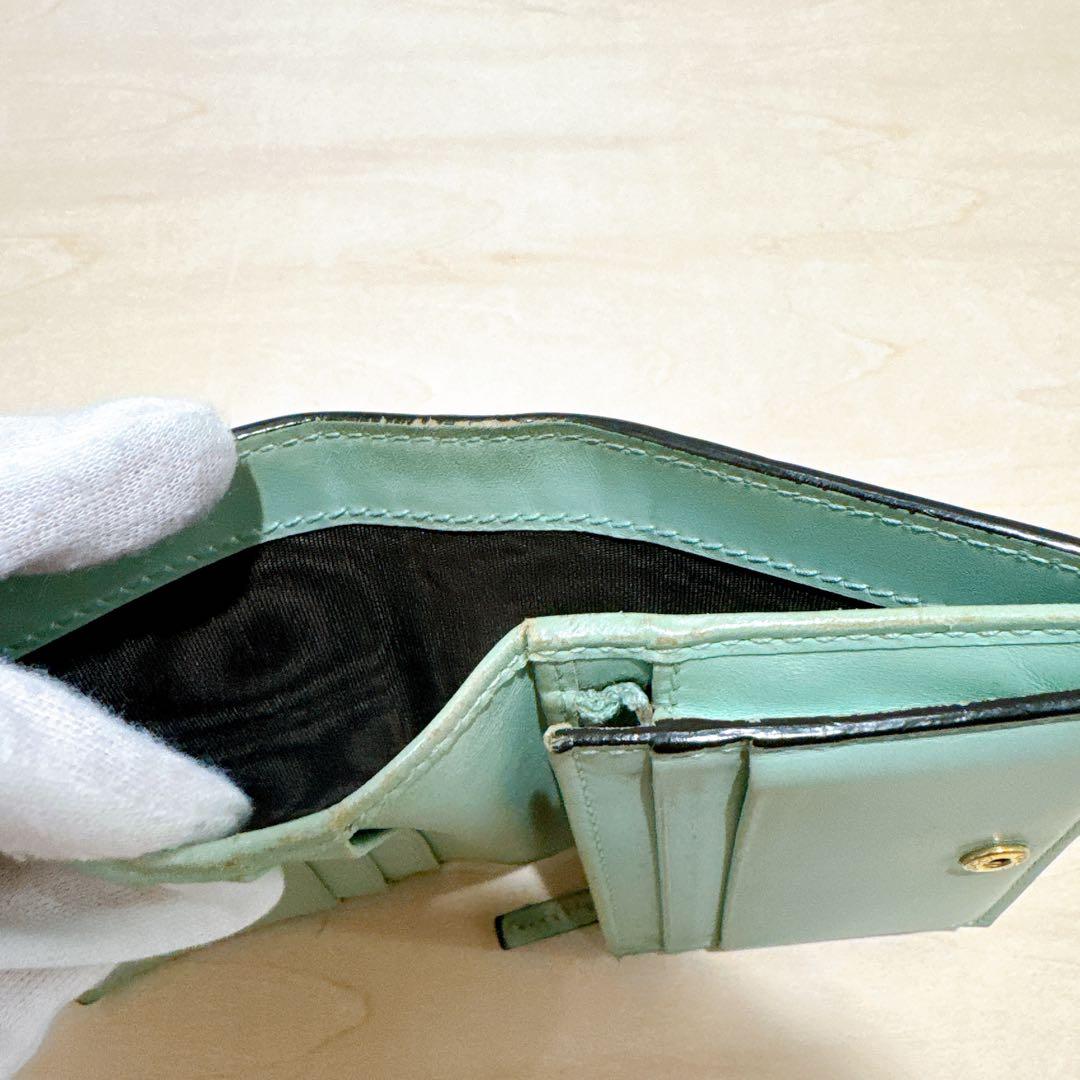 GUCCI グッチ二つ折り財布 シマレザー リネア キャット ミントグリーン