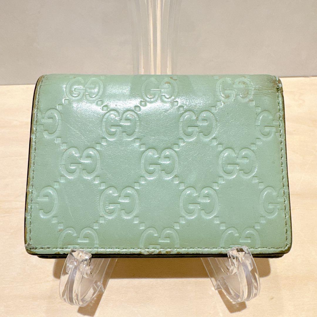 GUCCI グッチ二つ折り財布 シマレザー リネア キャット ミントグリーン