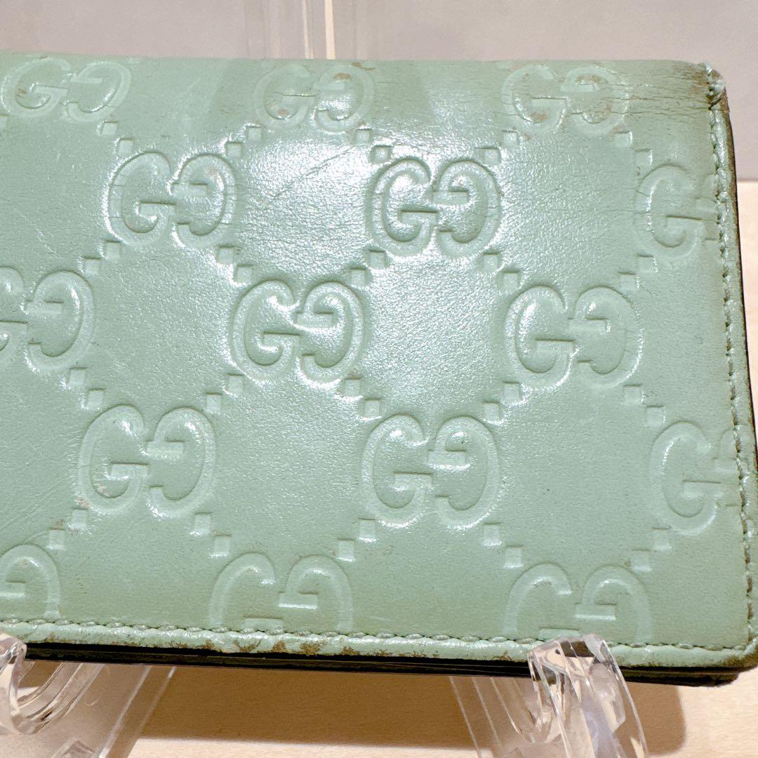 GUCCI グッチ二つ折り財布 シマレザー リネア キャット ミントグリーン