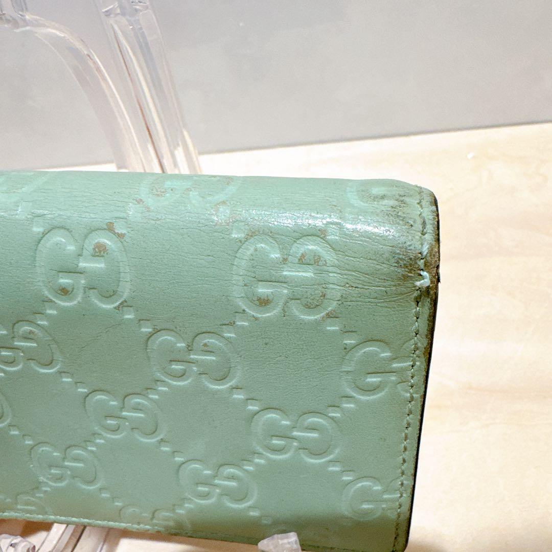 GUCCI グッチ二つ折り財布 シマレザー リネア キャット ミントグリーン
