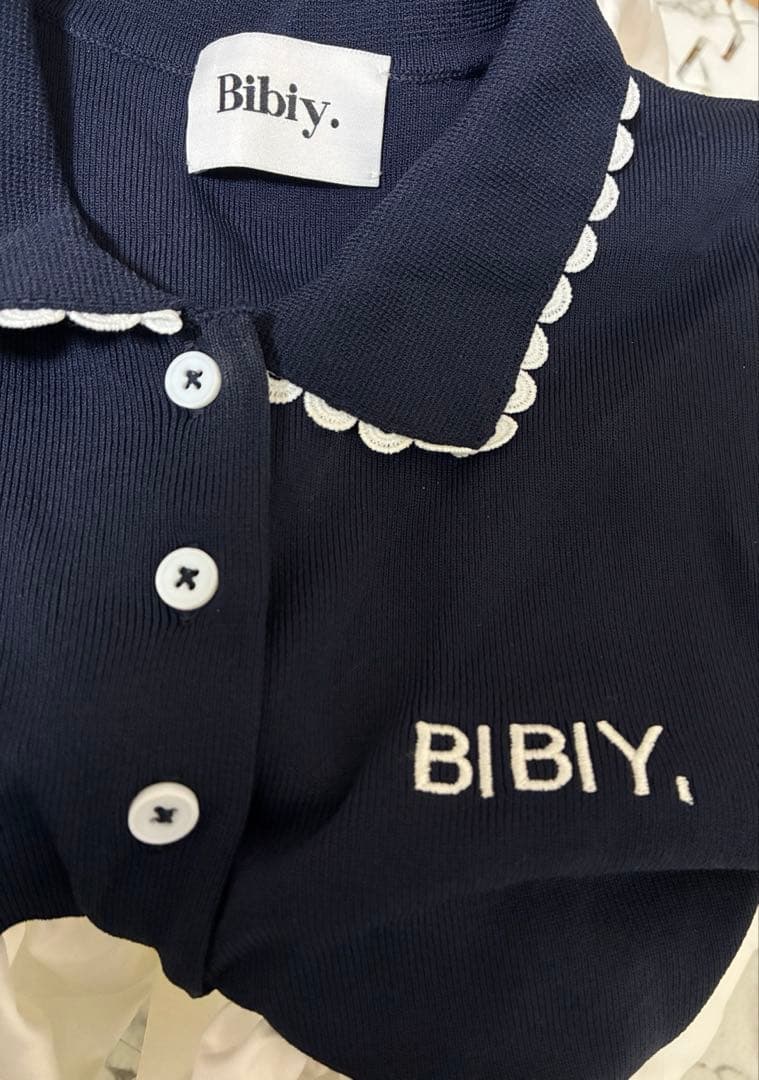 Bibiy フリル付きポロシャツ 半袖 ネイビー・ホワイト