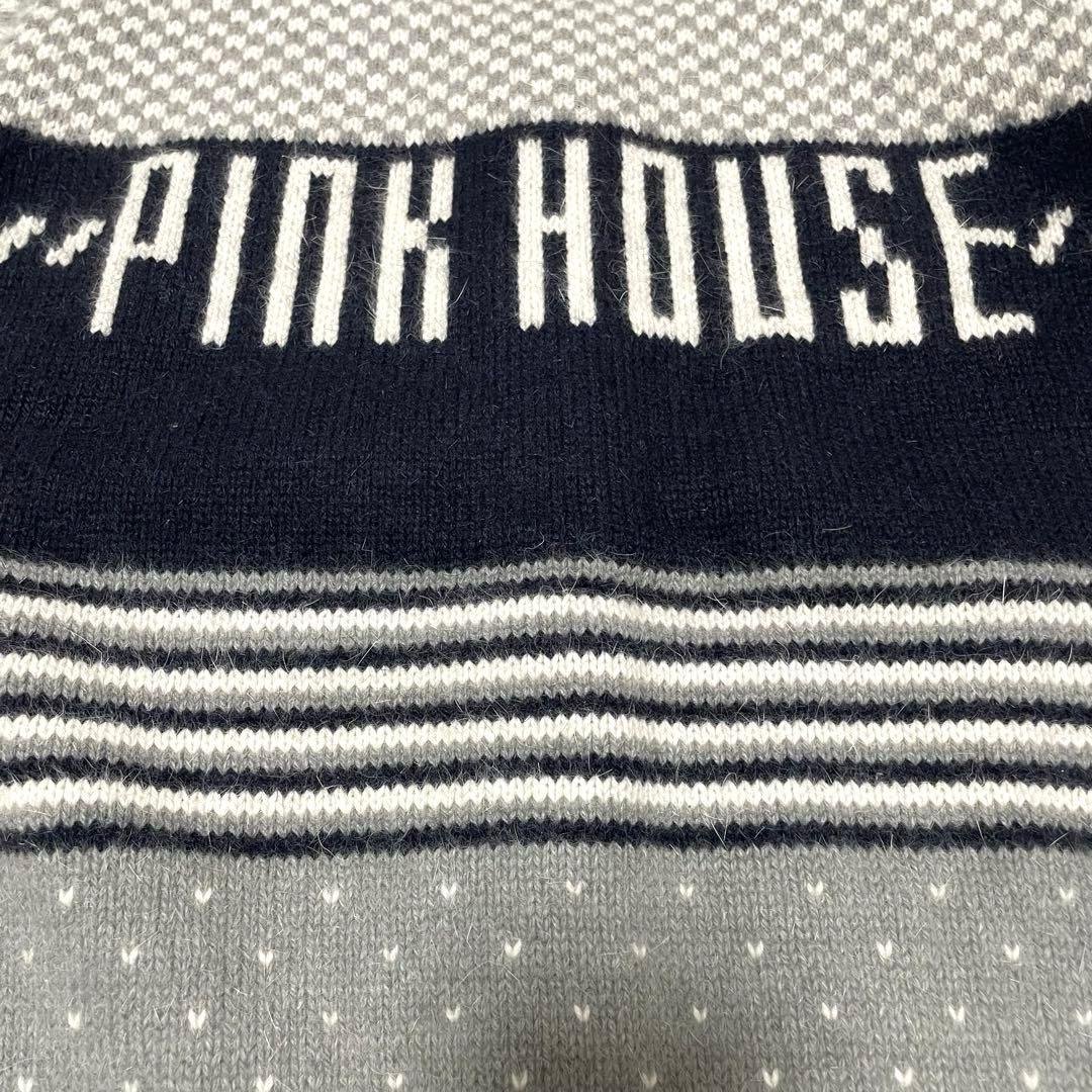 PINK HOUSE ピンクハウス　ロゴ　ボーダー　ハート柄カーディガン　ニット