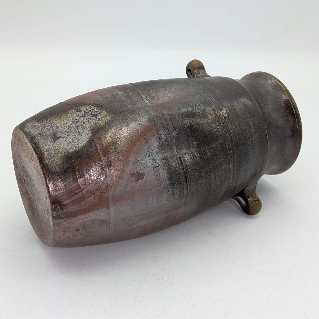 清水賢司 備前焼 耳付花入 共箱 花器 フラワーベース 花瓶 花生 茶道具 在銘