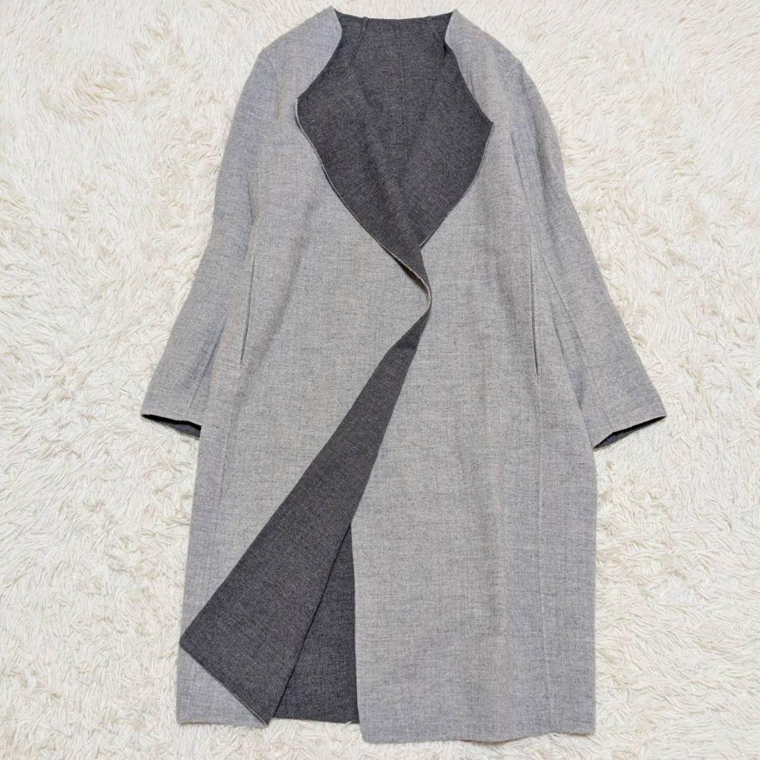 Theory リバーコート ダブルフェイス ロング丈 カシミヤ混 グレー S
