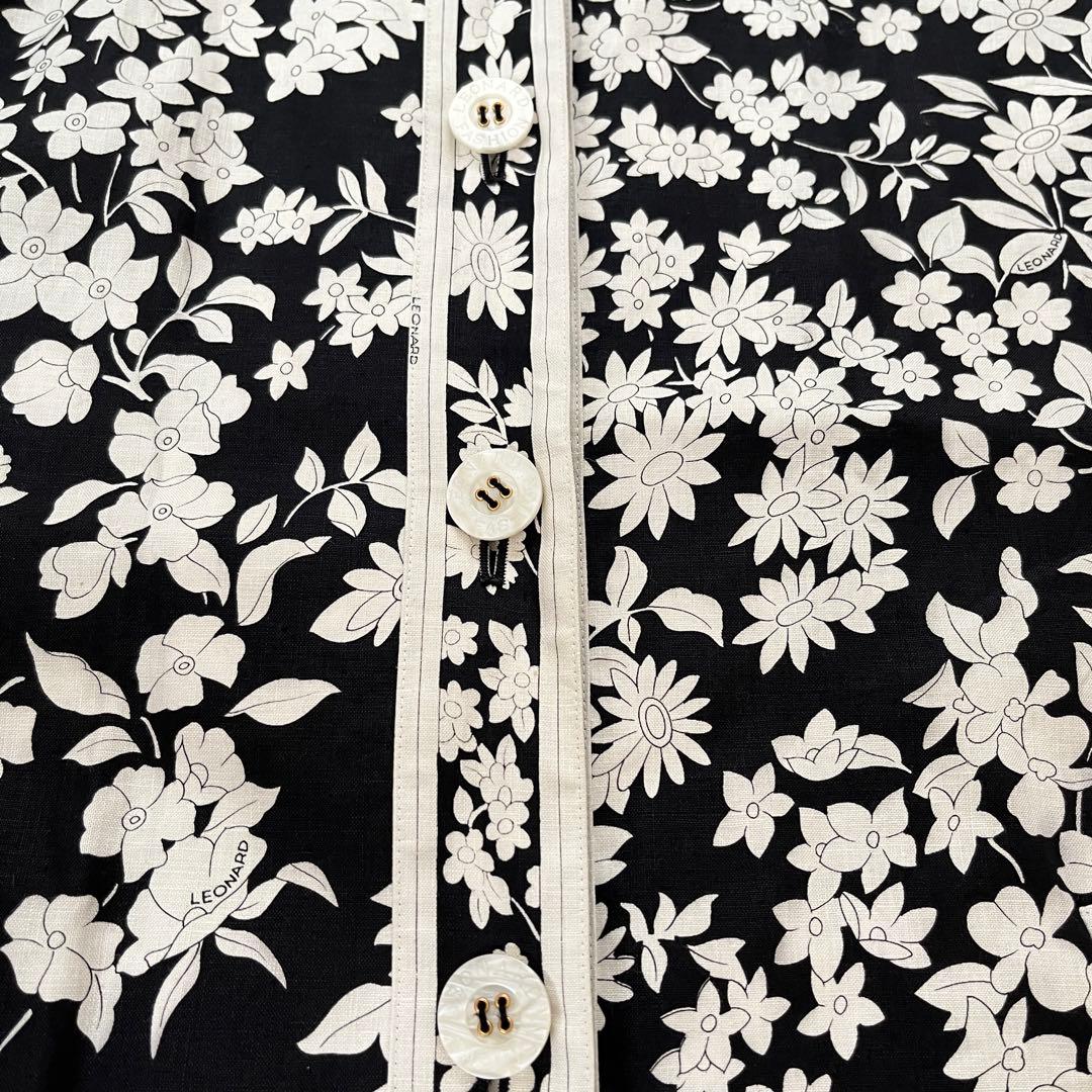 美品　LEONARD レオナール　花柄リネン麻　ロングコート　羽織り