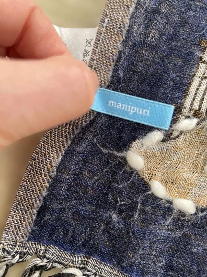 manipur 楽器刺繍ストール　ネイビー