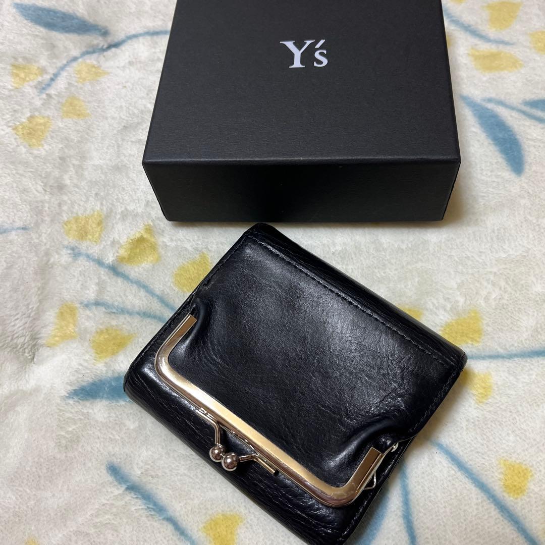 Y's がま口財布 ブラック レザー シルバー金具 定価41800円 日本製