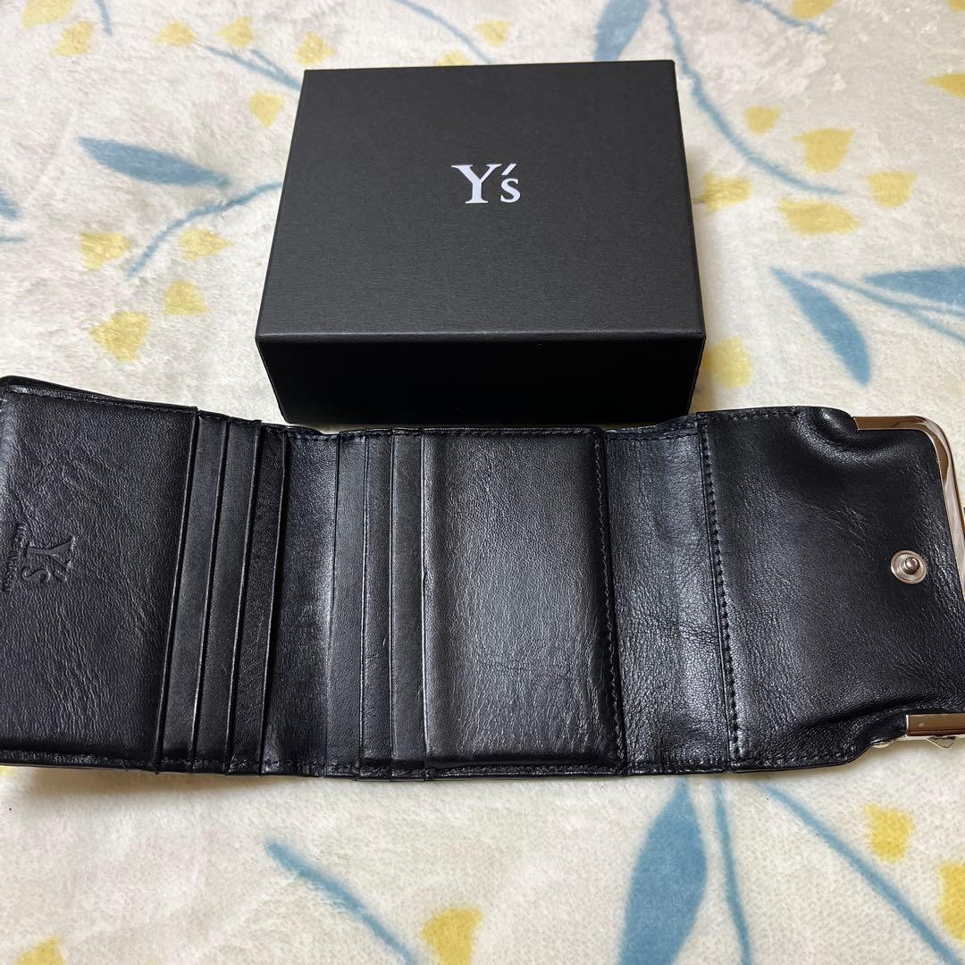 Y's がま口財布 ブラック レザー シルバー金具 定価41800円 日本製