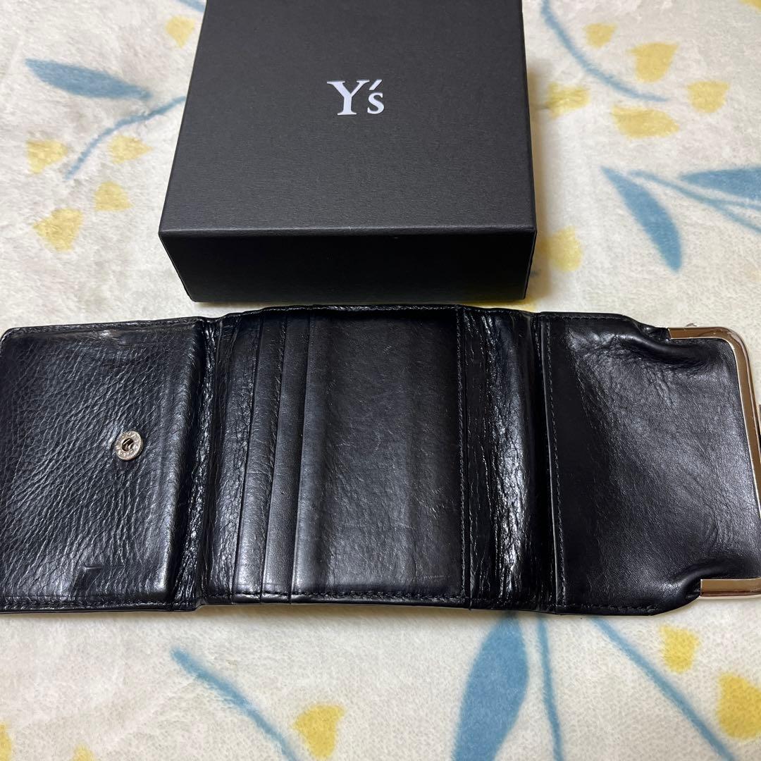 Y's がま口財布 ブラック レザー シルバー金具 定価41800円 日本製